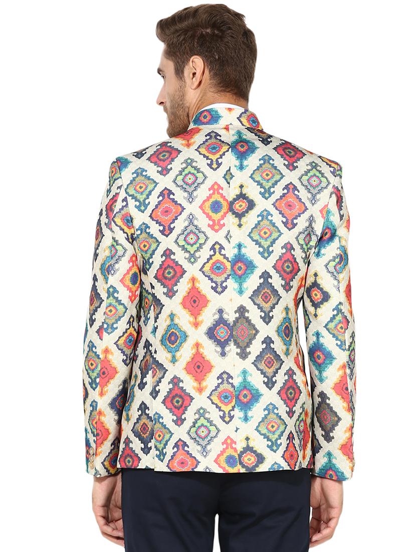 multi colored cotton blend bandhgala blazer - 15867762 - Zoom Image - 3