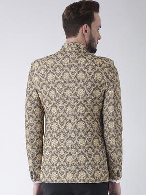 multi colored polyester single breasted bandhgala blazer - 15867770 - Standard Image - 3