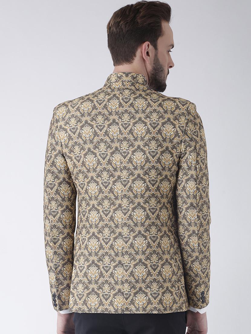 multi colored polyester single breasted bandhgala blazer - 15867770 - Zoom Image - 3