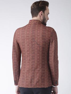 brown polyester single breasted bandhgala blazer - 15867774 - Standard Image - 3
