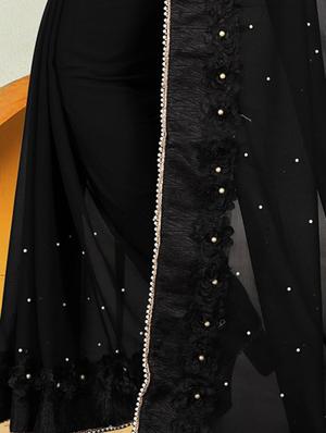 ribbon border pearl embellished saree with blouse - 15868267 - Standard Image - 3