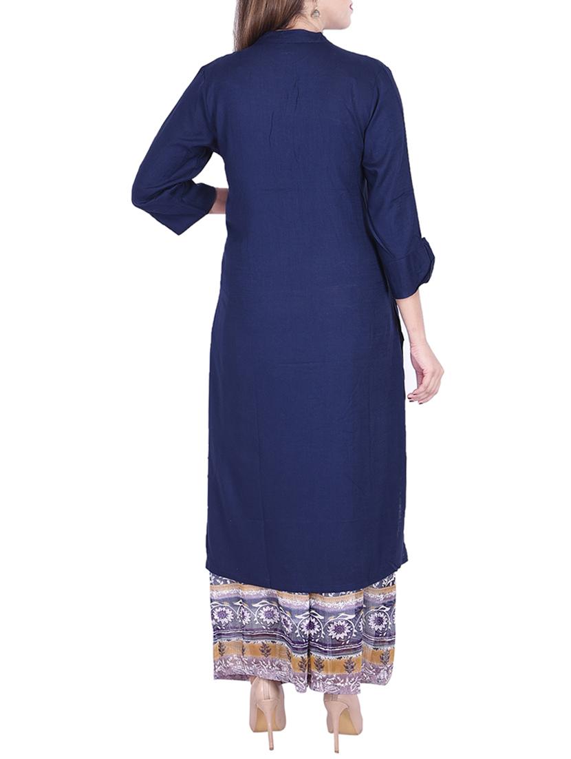 Solid kurta with palazzo set - 15868280 - Zoom Image - 3