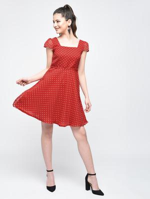 tie back polka dots flared dress - 15874949 - Standard Image - 3