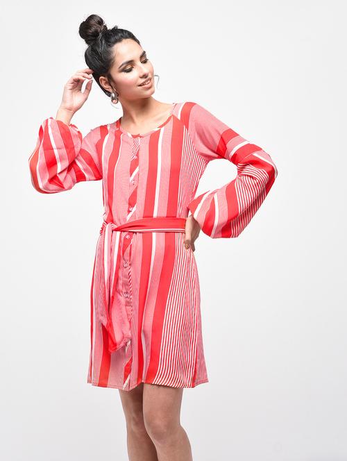 striped button up belted dress - 15874964 - Standard Image - 1
