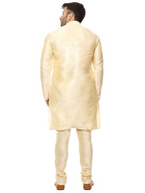 beige pure silk kurta pyjama set - 15876566 - Standard Image - 3