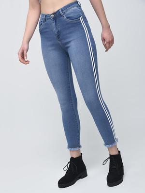 side striped frayed skinny jeans - 15876703 - Standard Image - 3