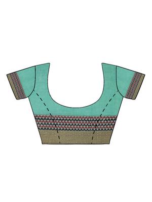 zari border turquoise woven saree with blouse - 15876948 - Standard Image - 3
