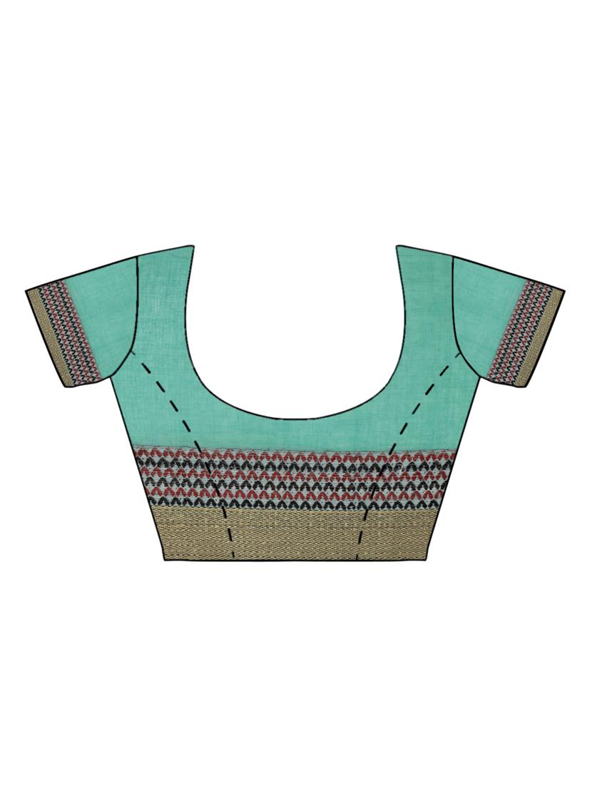 zari border turquoise woven saree with blouse - 15876948 - Zoom Image - 3