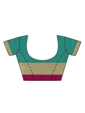 contrast zari border turquoise woven saree with blouse - 15876952 - Standard Image - 3