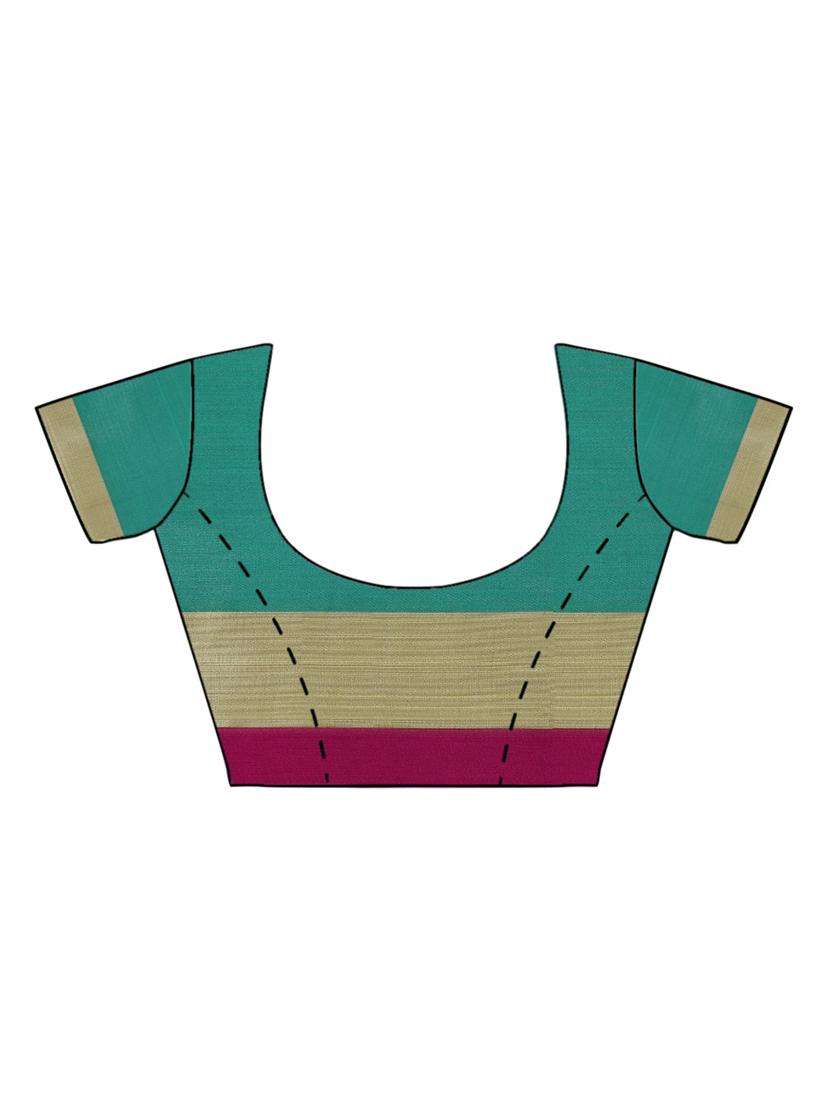 contrast zari border turquoise woven saree with blouse - 15876952 - Zoom Image - 3
