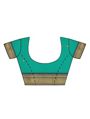 zari border turquoise woven saree with blouse - 15876956 - Standard Image - 3