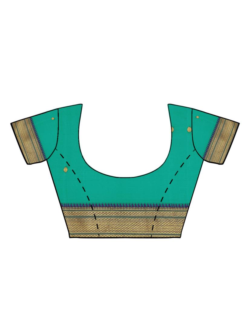 zari border turquoise woven saree with blouse - 15876956 - Zoom Image - 3