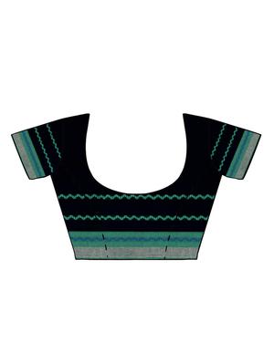 chevron border navy woven saree with blouse - 15876959 - Standard Image - 3