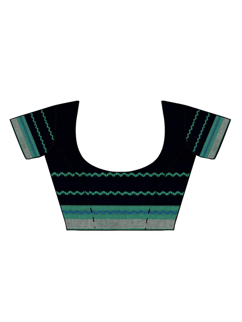 chevron border navy woven saree with blouse - 15876959 - Zoom Image - 3