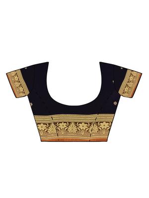 floral zari motif woven saree with blouse - 15876973 - Standard Image - 3