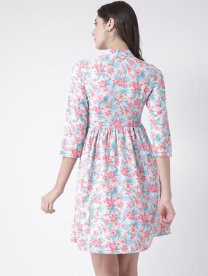 floral band collar flared dress - 15879479 - Standard Image - 3