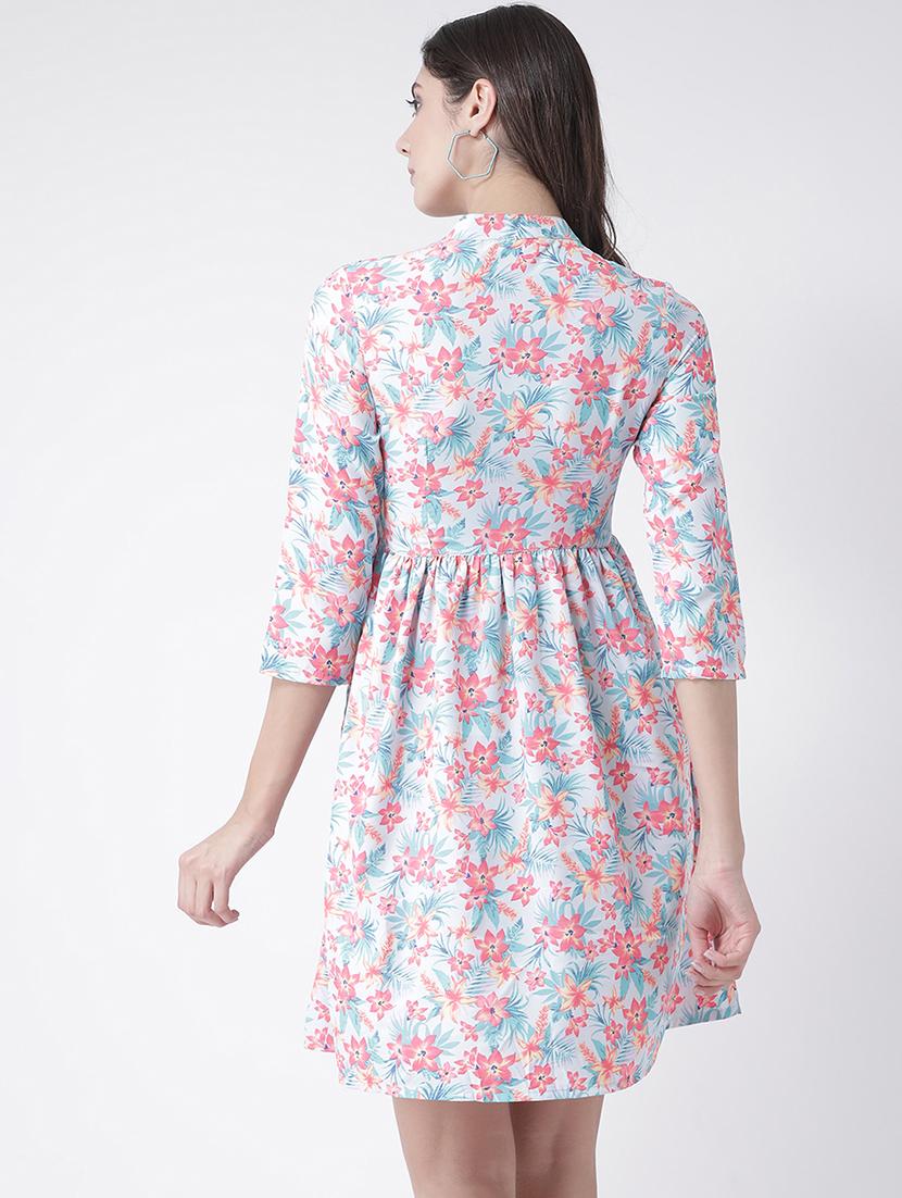 floral band collar flared dress - 15879479 - Zoom Image - 3