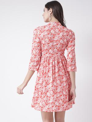 floral band collar flared dress - 15879480 - Standard Image - 3
