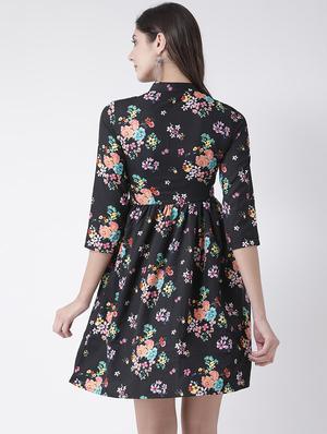 floral band collar flared dress - 15879481 - Standard Image - 3