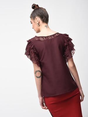 laced panel ruffle detail top - 15881803 - Standard Image - 3