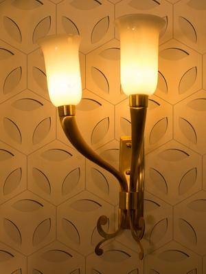 Fluted Horn Cast Brass with White Shades Double Wall Sconce - 15882750 - Standard Image - 3