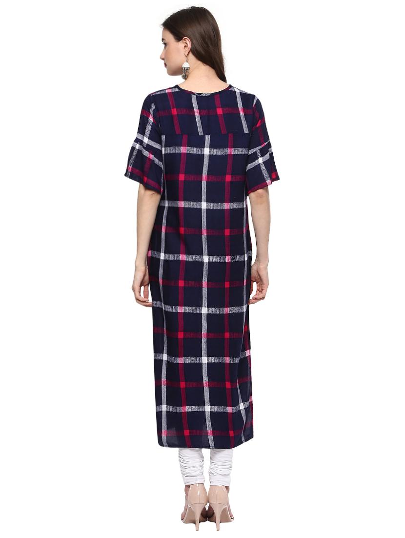 Checkered straight kurta - 15884192 - Zoom Image - 3
