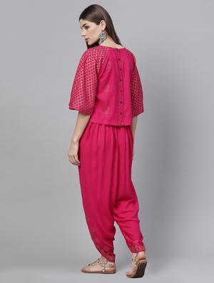 foil printed top with salwar set - 15891762 - Standard Image - 3