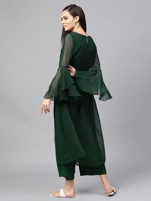 Embroidered bell sleeved kurta with palazzo set - 15891776 - Standard Image - 3