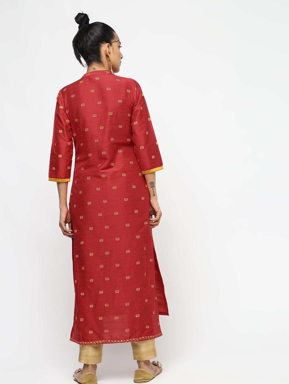 Block print silk straight kurta - 15893106 - Zoom Image - 3