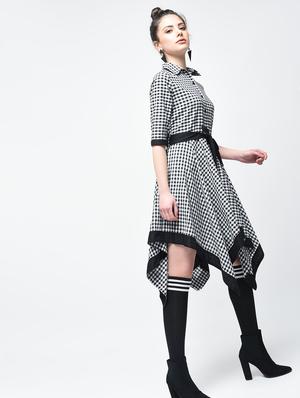 asymmetric tie belted checkered dress - 15894124 - Standard Image - 3