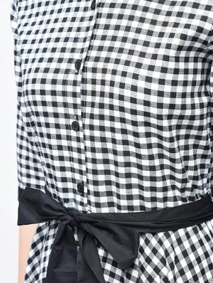 asymmetric tie belted checkered dress - 15894124 - Standard Image - 6