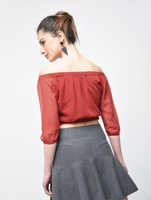 Dobby off shoulder crop top - 15894139 - Standard Image - 3