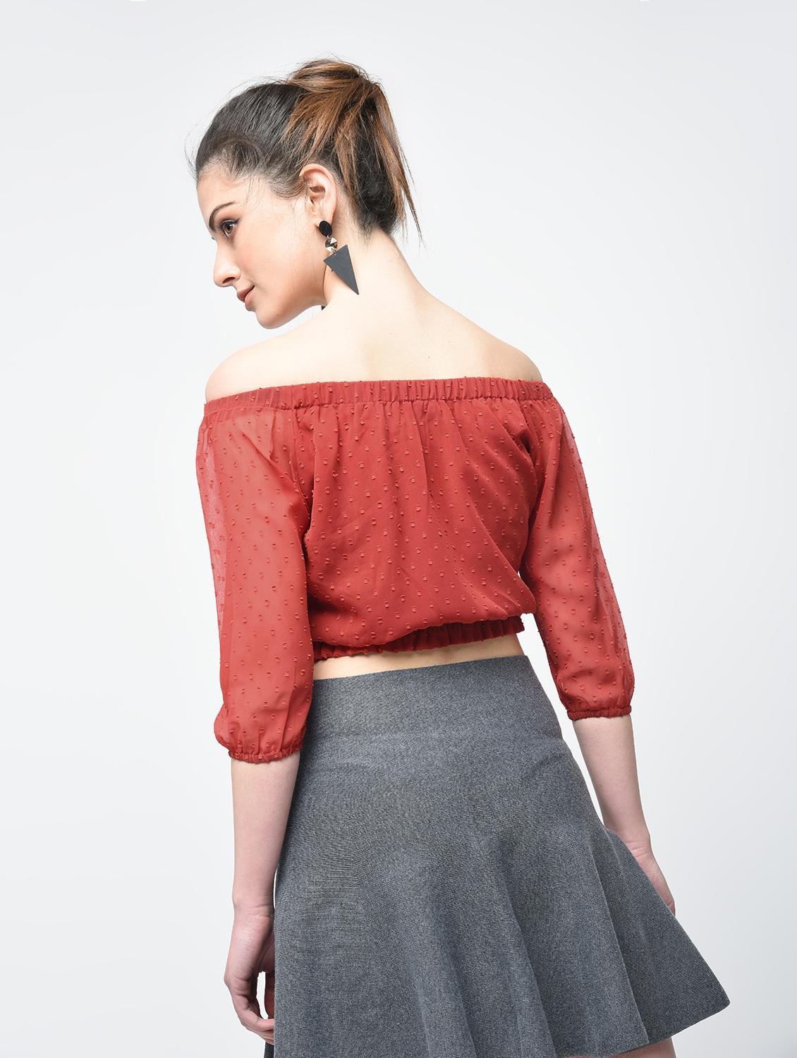 Dobby off shoulder crop top - 15894139 - Zoom Image - 3