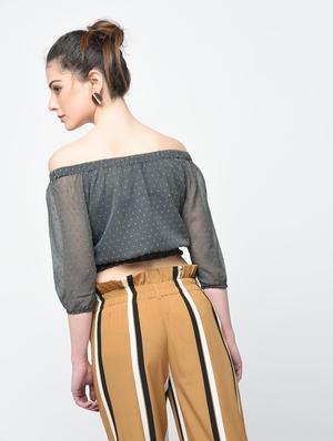 Dobby off shoulder crop top - 15894141 - Standard Image - 3