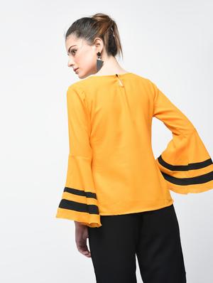Contrast striped bell sleeved top - 15894142 - Standard Image - 3