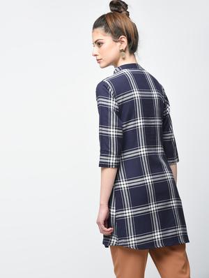checkered pin tucks detail tunic - 15894148 - Standard Image - 3