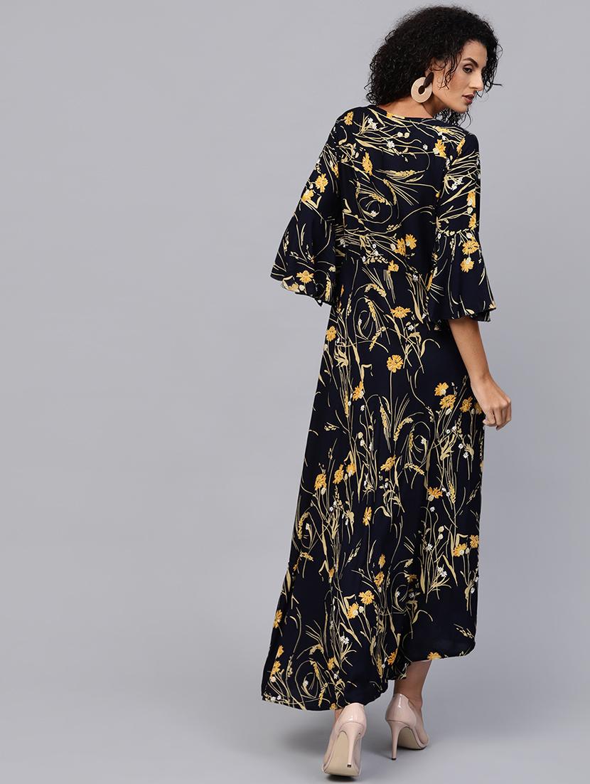 bell sleeves flared ethnic dress - 15894289 - Zoom Image - 3