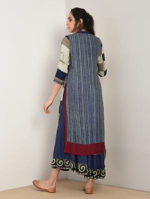 checkered kaantha layered kurta - 15897398 - Standard Image - 3