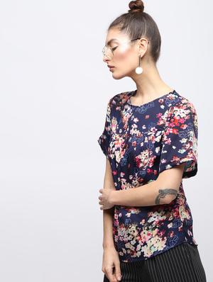 pleated floral lace trim top - 15897845 - Standard Image - 3