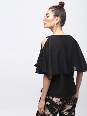 bow detail cold shoulder overlay top - 15897850 - Standard Image - 3