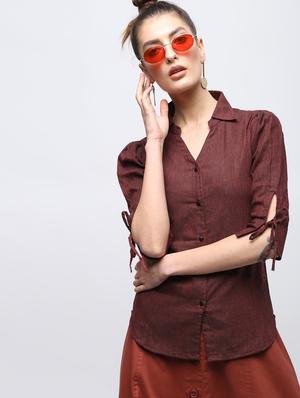 mandarin neck tie up sleeved shirt - 15897881 - Standard Image - 3