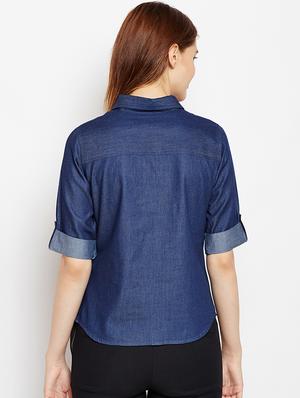 roll up sleeved check print denim shirt - 15897886 - Standard Image - 3
