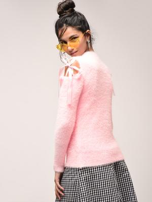 cold shoulder bow detail fur pullover - 15900895 - Standard Image - 3