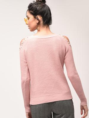 pearl embellished cold shoulder pullover - 15900914 - Standard Image - 3