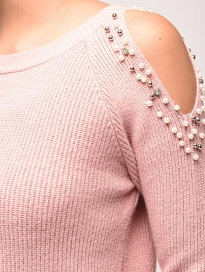 pearl embellished cold shoulder pullover - 15900914 - Standard Image - 6