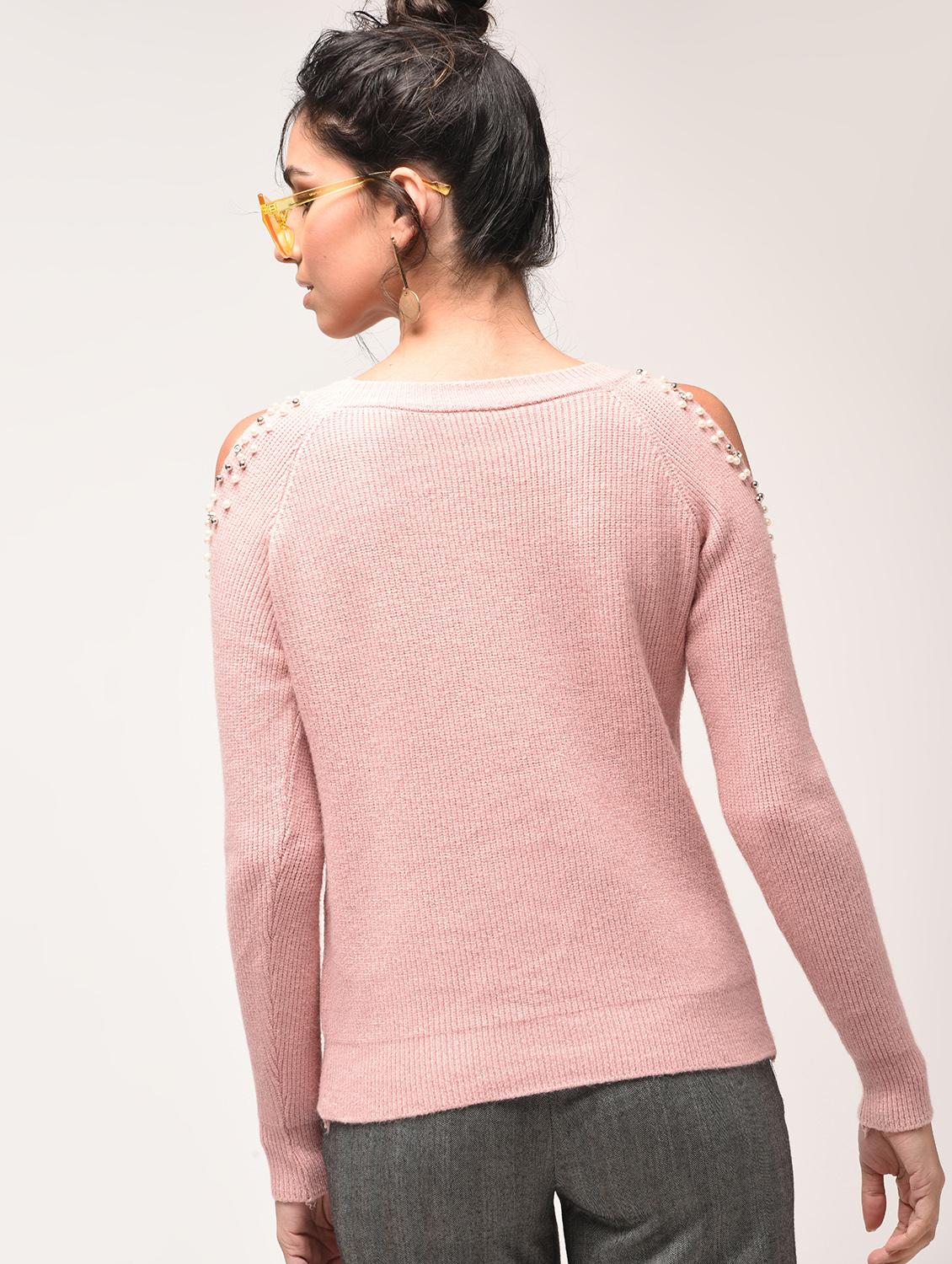 pearl embellished cold shoulder pullover - 15900914 - Zoom Image - 3