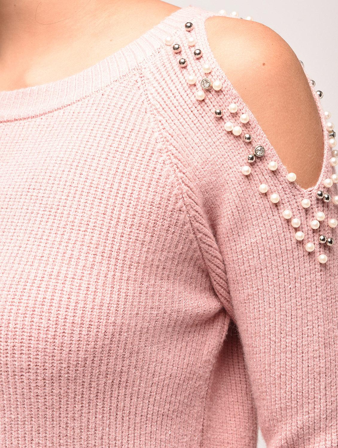pearl embellished cold shoulder pullover - 15900914 - Zoom Image - 6