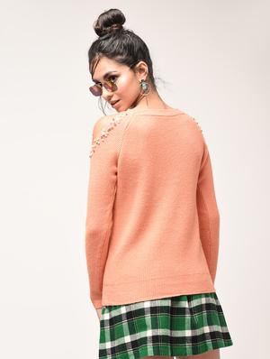 cold shoulder pearl embellished pullover - 15900918 - Standard Image - 3