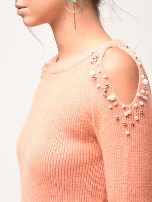 cold shoulder pearl embellished pullover - 15900918 - Standard Image - 6
