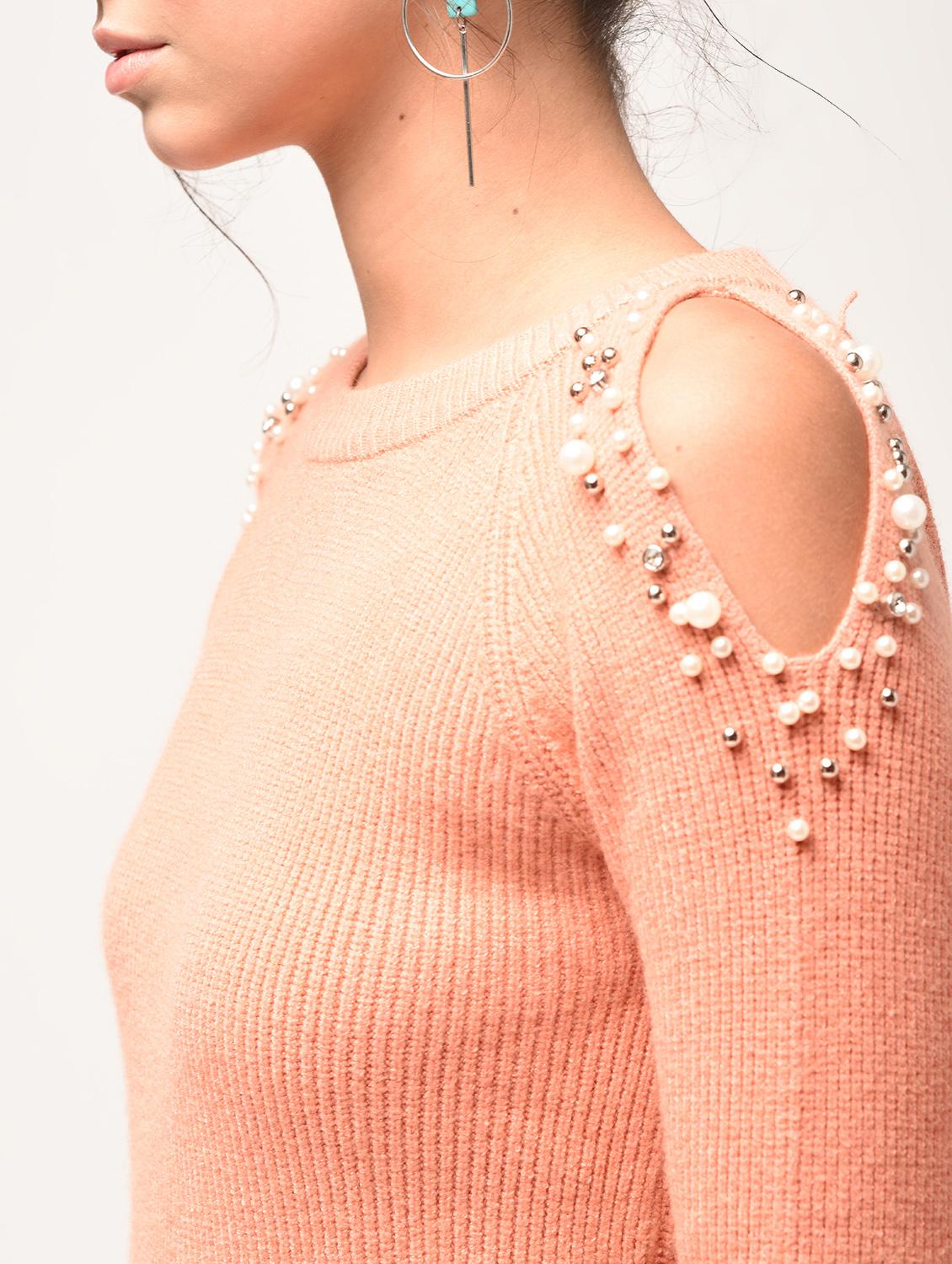 cold shoulder pearl embellished pullover - 15900918 - Zoom Image - 6